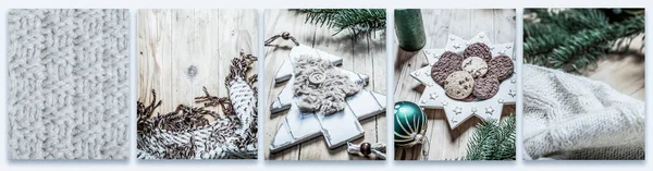 Kolekce Hygge Vánoční Obrázky Teplé Béžové Zelené Tóny Originální Obrázky — Stock fotografie