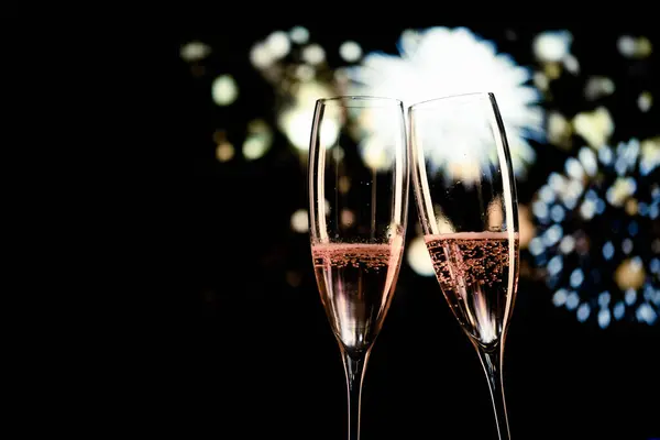 Deux Verres Champagne Lumière Festive Bonne Année — Photo