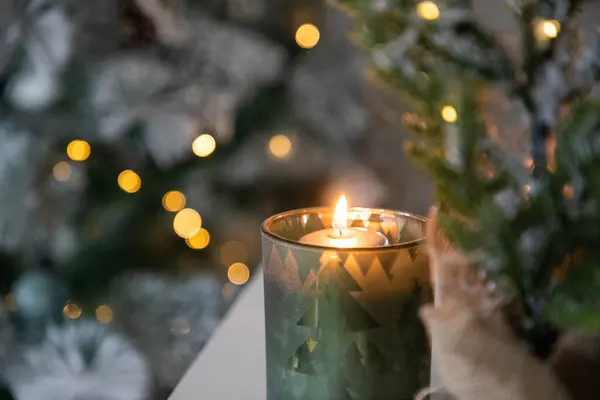 Queimando Velas Natal Luz Bokeh — Fotografia de Stock
