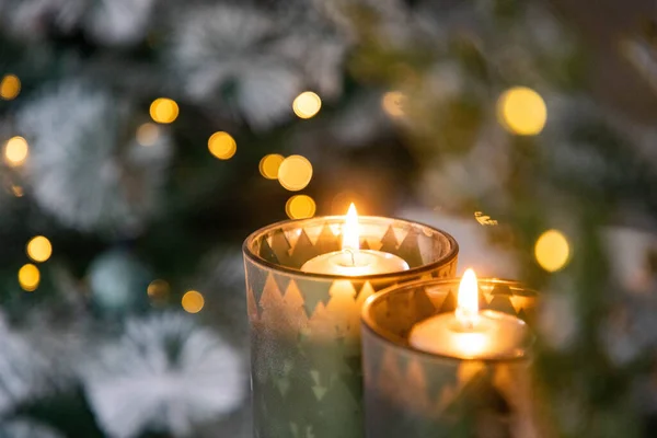 Bruciando Candele Natale Luce Bokeh — Foto Stock