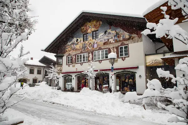 Vintertid Liten Tysk Täckt Med Snö Garmish Partenkirchen — Stockfoto