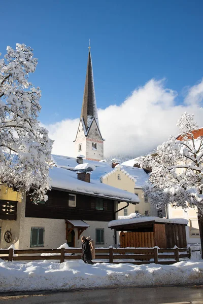 Wintertime Small German Village Covered Snow Garmish Partenkirchen — Stock Photo, Image