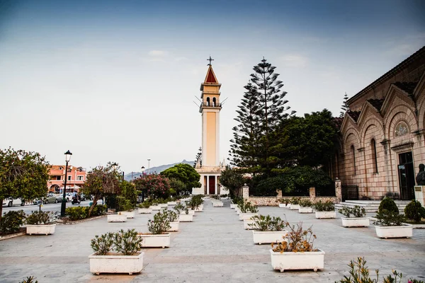 Pohled Město Zakynthos Ostrově Zante Řecku Kostel Panagia Pikridiotissa Krásným — Stock fotografie