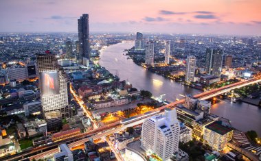 Bangkok şehir gökdelenler Tayland hava gece görünümü
