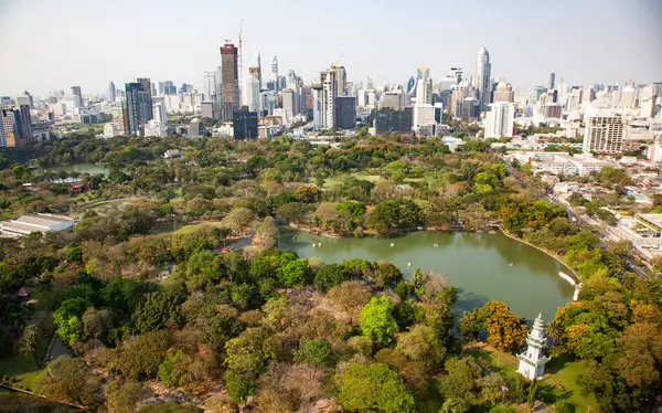 Stock image high buildings panorama downtown of Bangkok City and Lumpini park Thailand