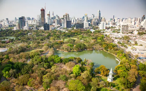 Stock image high buildings panorama downtown of Bangkok City and Lumpini park Thailand