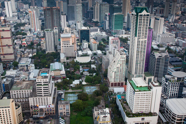Aerial night view of Bangkok City skyscrapers Thailand