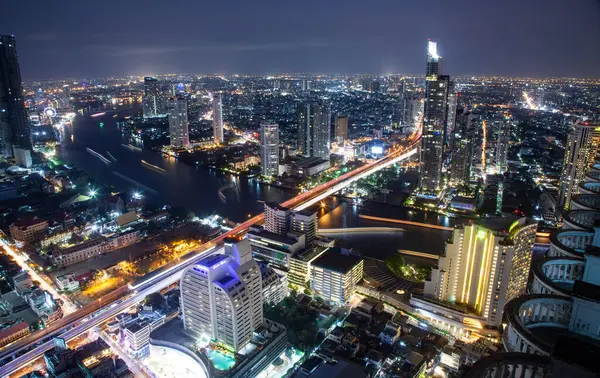 Bangkok şehir gökdelenler Tayland hava gece görünümü