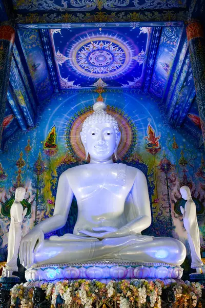 Estatua Buda Interior Del Templo Azul Chiang Rai — Foto de Stock