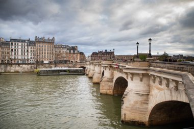 Köprü Pont Neuf ve Seine nehri eski evler, Paris, Fransa, tonlama