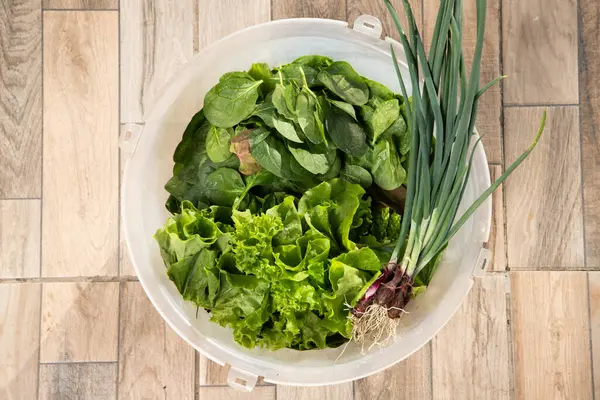 Organic Lettuce Spinach Bowl Stock Picture