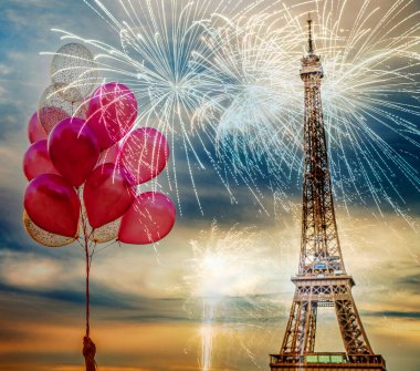 fireworks over Eiffel tower  New Year in Paris clipart