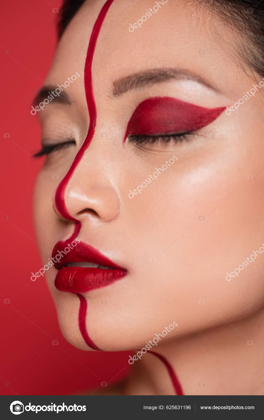 Close Up Foto De Uma Mulher Asiática Bonita Com Maquiagem Bonita