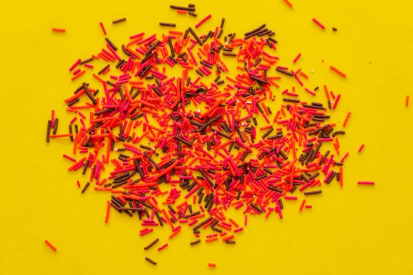 Top View Colorful Sprinkles Yellow Background — Stock Photo, Image