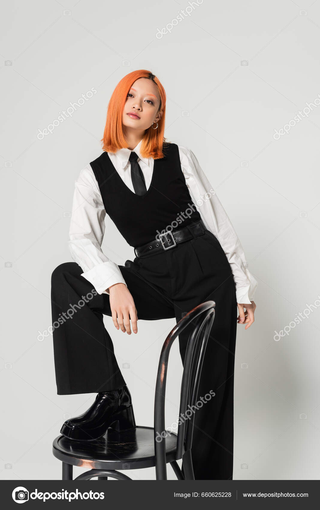 ladies white shirt with black tie