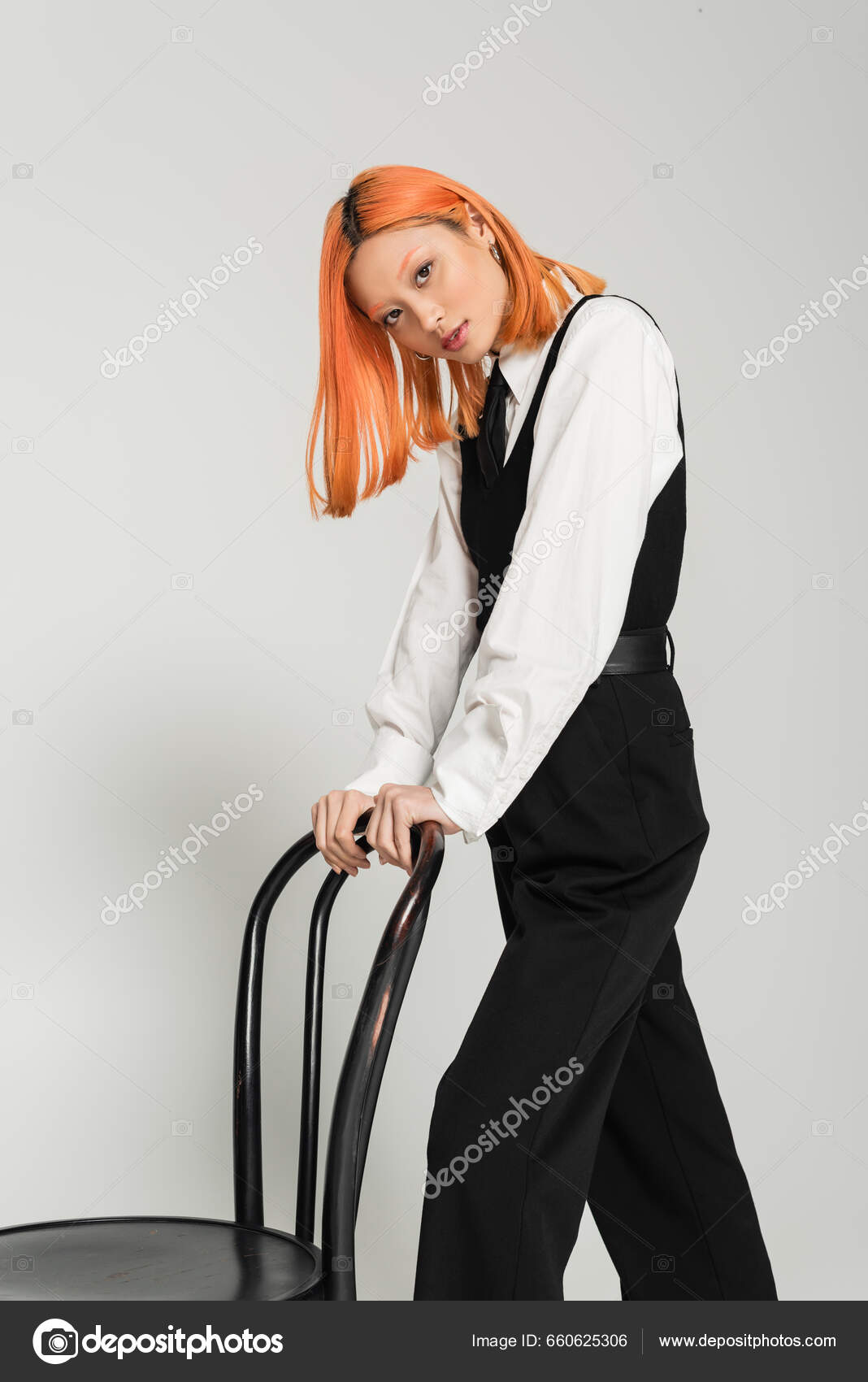 Casual Business Fashion Photography Red Haired Asian Woman White Shirt —  Stock Photo © IgorVetushko #660625306