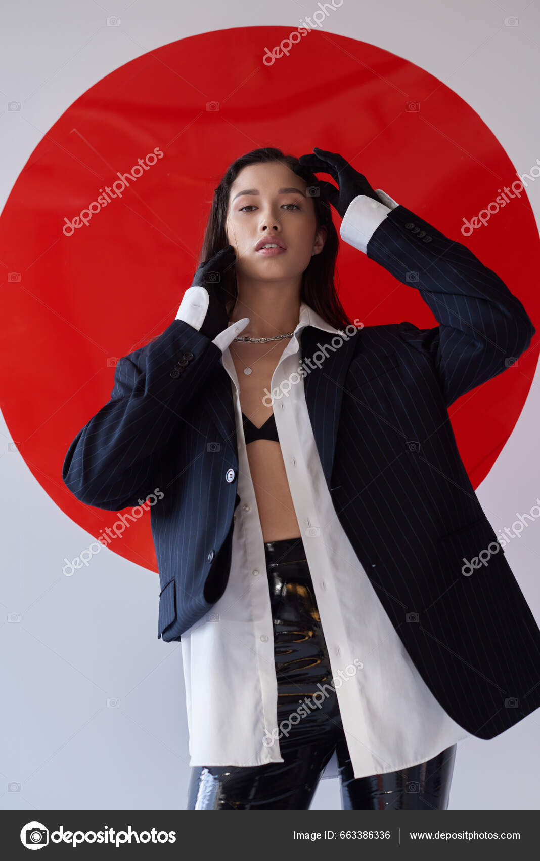Fashion Forward Young Asian Model Bra White Shirt Blazer Posing Stock Photo  by ©IgorVetushko 663386336