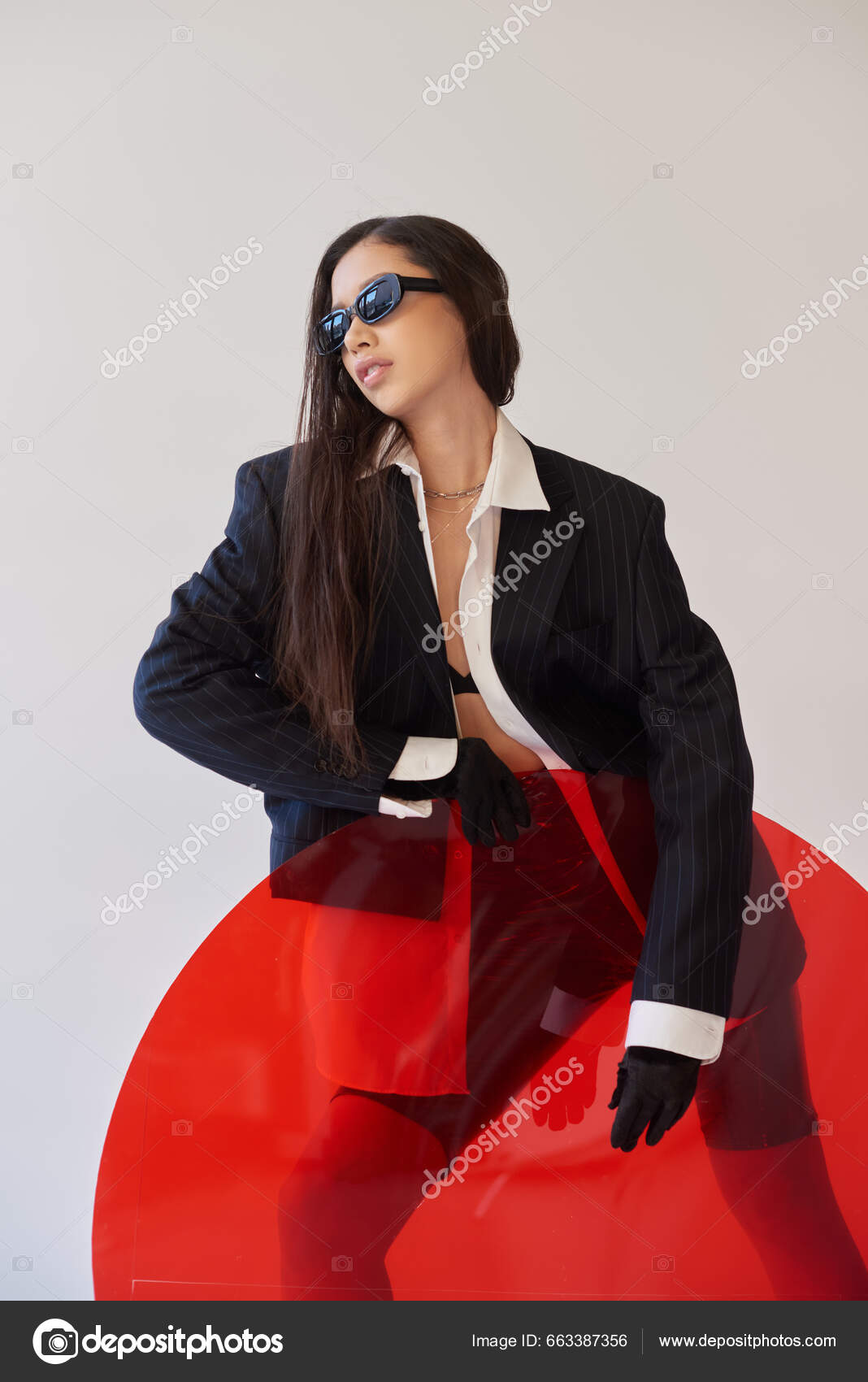 Beautiful Asian Model Stylish Look Sunglasses Posing Red Shaped Glass Stock  Photo by ©IgorVetushko 663387356
