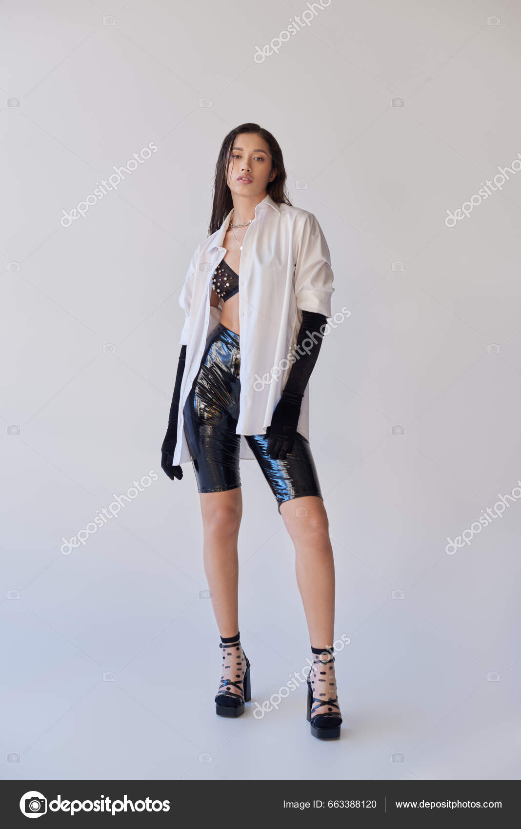Personal Style Young Asian Woman Brunette Hair Posing Grey Background Stock  Photo by ©IgorVetushko 663388120