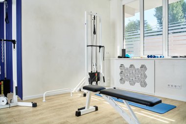 Geniş ve rahat Kineziyoloji Merkezi spor salonunda modern kurtarma ekipmanları, gelişmiş tıp