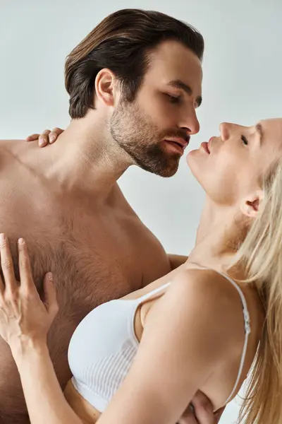 Man Woman Share Passionate Kiss Showcasing Deep Connection Love Each — Stock Photo, Image