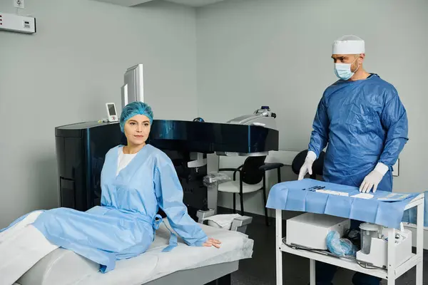 Een Man Operatiekleding Verzorgt Een Patiënt Een Ziekenhuiskamer — Stockfoto
