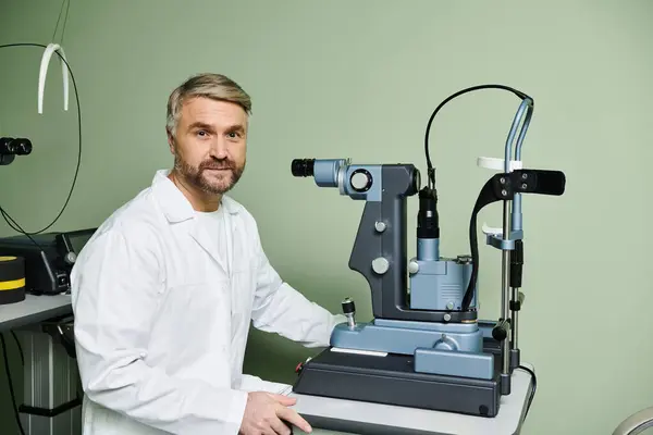 Handsome Doctor Examines Someones Vision — Stock Photo, Image