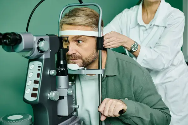 Beyaz Cüppeli Doktor Gözlerini Kontrol Ediyor — Stok fotoğraf