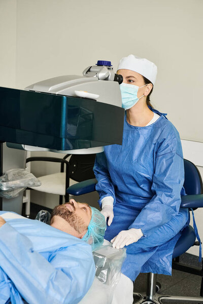 A male patient lying in bed during surgery.