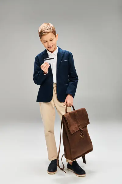 Little Boy Suit Holding Briefcase — Stock Photo, Image