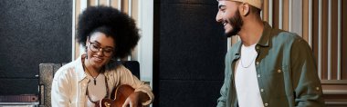 Bir adam ve bir kadın bir kayıt stüdyosunda işbirliği yapıp grup provaları için müzik hazırlıyorlar..