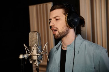 Müzik grubunun provası sırasında bir adam mikrofona şarkı söylerken içini döküyor..