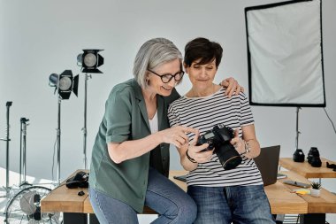 a heartwarming moment captured in a professional photo studio, lesbian couple clipart