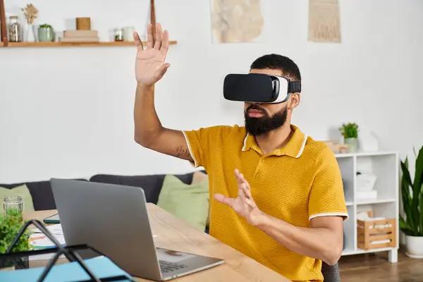 stock image Engrossed in a virtual adventure while relaxing indoors.