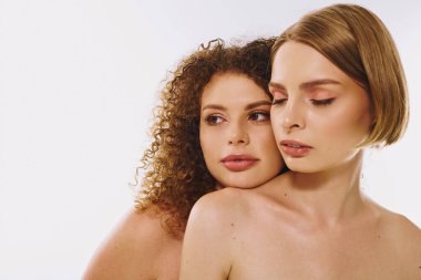 Çekici bir lgbt çifti, sakin bir stüdyo ortamında güzel ve sevgi dolu bir anı paylaşıyor..