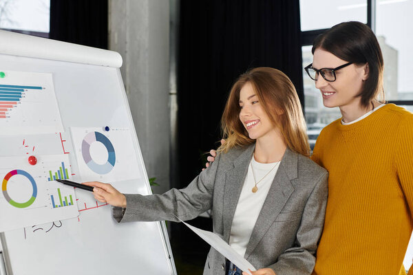 Два молодых человека участвуют в проницательной дискуссии о визуальных эффектах данных во время рабочей сессии.