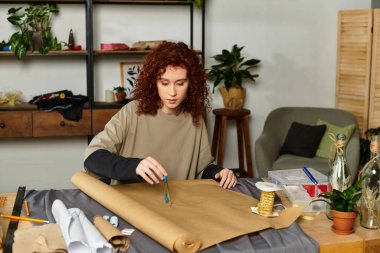 Yetenekli usta kadın bitkilerle ve el işi malzemeleriyle çevrili DIY projesine odaklanmış.