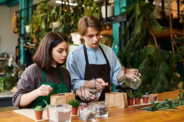 Sevgi dolu çift yaratıcılıklarını yeşil bitkilerle çevrili renkli bir sanat stüdyosunda keşfediyor..