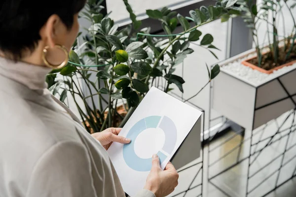 Middle aged woman, executive manager, looking at paper with business analytics,  work productivity — Stock Photo