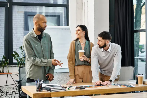 Diverse group of business professionals discussing project plans and ideas in corporate office setting. — Stock Photo