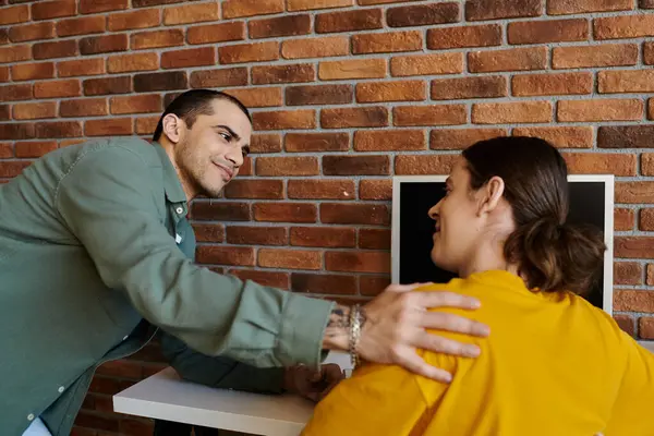 A young gay couple enjoying a moment of intimacy in a modern apartment. — Stock Photo