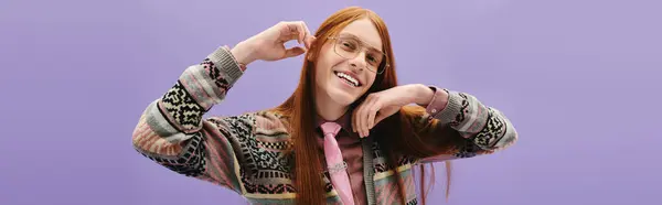 Joyful young man with red hair showcases his fashionable style and charming personality. — Stock Photo