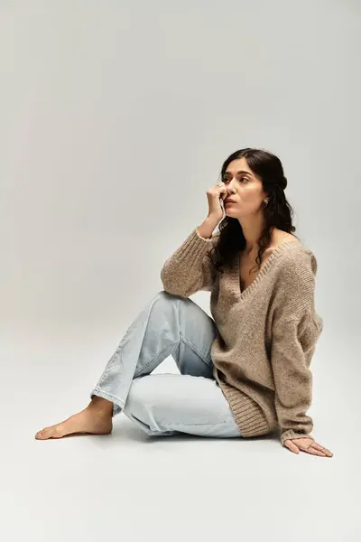 Embracing beauty in every form during a serene studio portrait session. — Stock Photo
