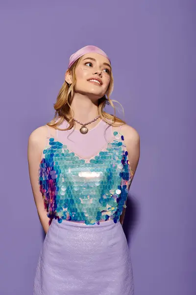 A young woman exudes confidence in a colorful outfit, embracing spring fashion trends with flair. — Stock Photo