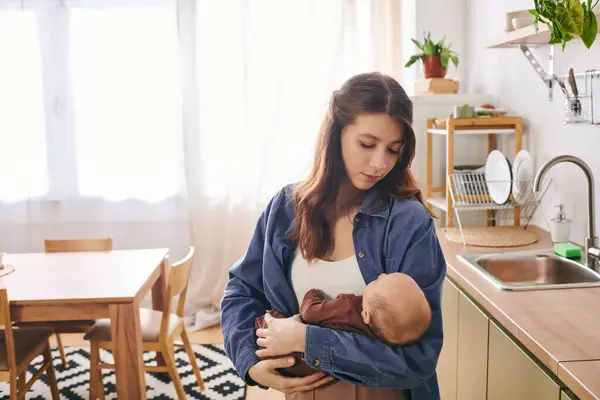 A loving mother cherishes her time with her child in a warm, inviting kitchen environment. — Stock Photo
