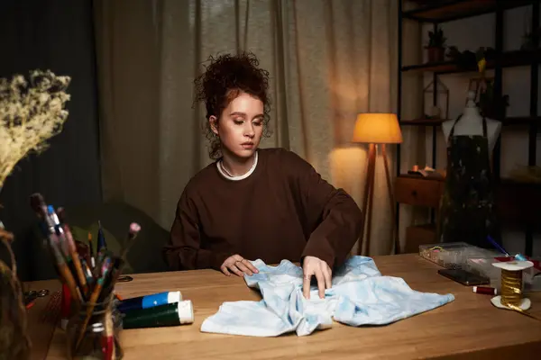 A skilled craftswoman is immersed in her latest DIY project, showcasing her artistry. — Stock Photo
