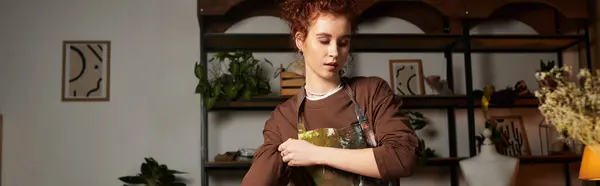 A talented craftswoman passionately works on her DIY project in a modern workshop. — Stock Photo