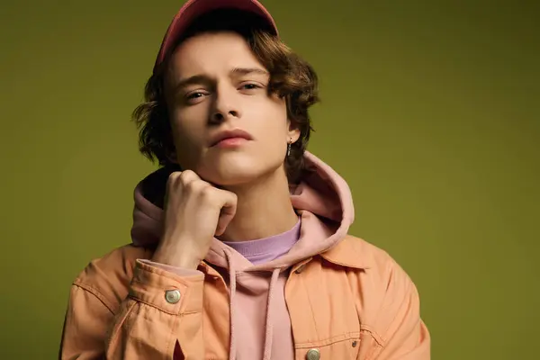 Fashionable young man poses thoughtfully, wearing a stylish outfit and a relaxed expression. — Stock Photo