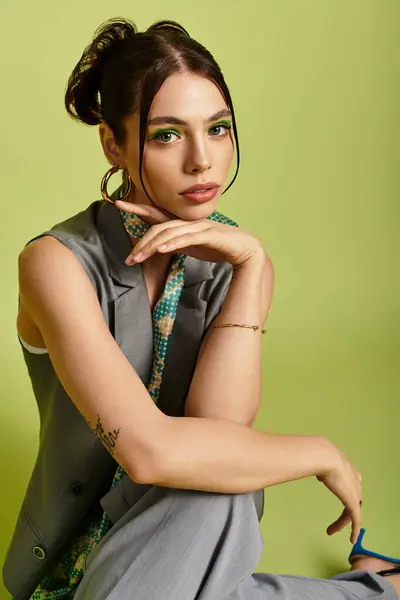 A confident young woman poses elegantly, showcasing her unique style and radiant beauty. — Stock Photo