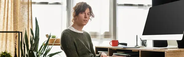 Momento de aprendizaje tranquilo para un joven estudiante en casa, reflejando enfoque y tranquilidad en el estudio. - foto de stock